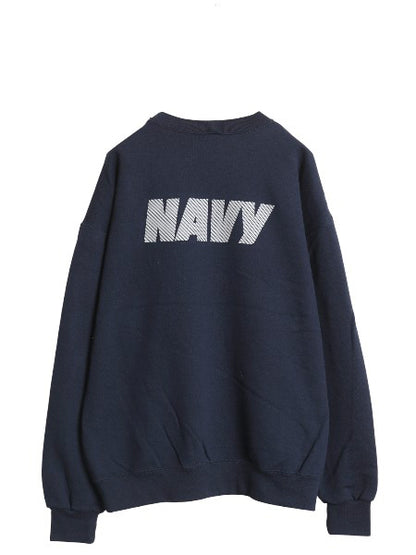 90s USA製 US NAVY 両面 プリント スウェット メンズ XL オールド ミリタリー トレーナー 裏起毛 前V 軍物 大きいサイズ USN クルーネック