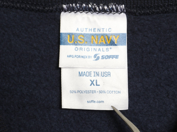 90s USA製 US NAVY 両面 プリント スウェット メンズ XL オールド ミリタリー トレーナー 裏起毛 前V 軍物 大きいサイズ USN クルーネック
