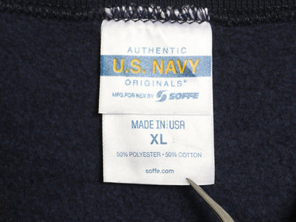 90s USA製 US NAVY 両面 プリント スウェット メンズ XL オールド ミリタリー トレーナー 裏起毛 前V 軍物 大きいサイズ USN クルーネック