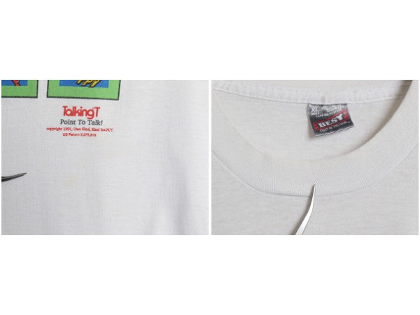 90s USA製 メッセージ イラスト プリント Tシャツ メンズ XL 古着 オールド グラフィック アート シングルステッチ ホワイト 大きいサイズ