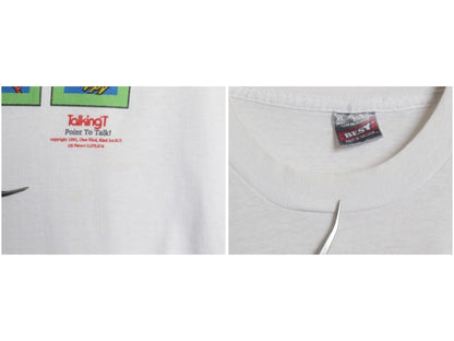 90s USA製 メッセージ イラスト プリント Tシャツ メンズ XL 古着 オールド グラフィック アート シングルステッチ ホワイト 大きいサイズ