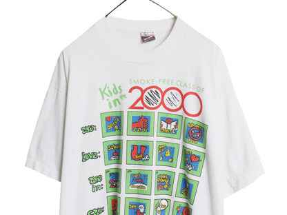 90s USA製 メッセージ イラスト プリント Tシャツ メンズ XL 古着 オールド グラフィック アート シングルステッチ ホワイト 大きいサイズ