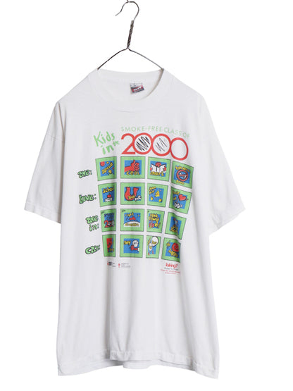 90s USA製 メッセージ イラスト プリント Tシャツ メンズ XL 古着 オールド グラフィック アート シングルステッチ ホワイト 大きいサイズ