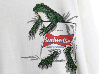 90s★ バドワイザー カエル イラスト プリント Tシャツ メンズ L / オールド グラフィック ビール 企業物 当時物 アニマル キャラクター 白