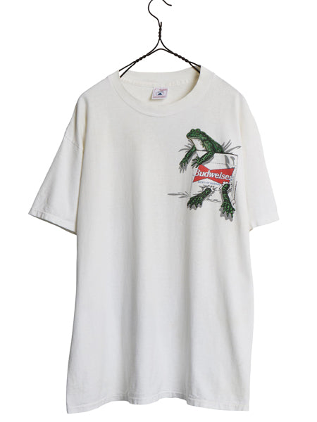 90s★ バドワイザー カエル イラスト プリント Tシャツ メンズ L / オールド グラフィック ビール 企業物 当時物 アニマル キャラクター 白
