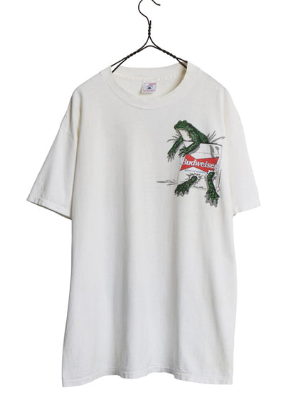 90s★ バドワイザー カエル イラスト プリント Tシャツ メンズ L / オールド グラフィック ビール 企業物 当時物 アニマル キャラクター 白