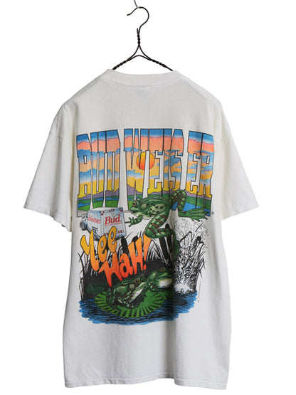 90s★ バドワイザー カエル イラスト プリント Tシャツ メンズ L / オールド グラフィック ビール 企業物 当時物 アニマル キャラクター 白