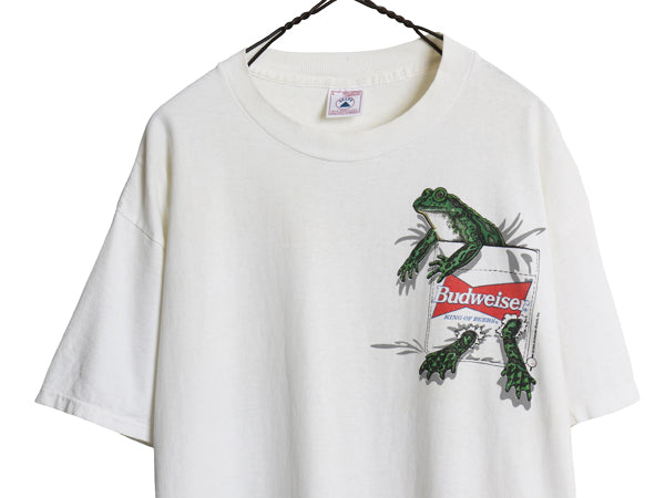90s★ バドワイザー カエル イラスト プリント Tシャツ メンズ L / オールド グラフィック ビール 企業物 当時物 アニマル キャラクター 白