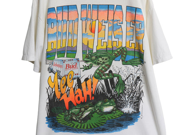 90s★ バドワイザー カエル イラスト プリント Tシャツ メンズ L / オールド グラフィック ビール 企業物 当時物 アニマル キャラクター 白