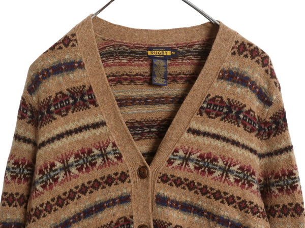 ラグビー ラルフローレン 総柄 ニット カーディガン レディース M / 古着 ポロ 前開き 羽織り ラム メリノ ウール セーター フェアアイル