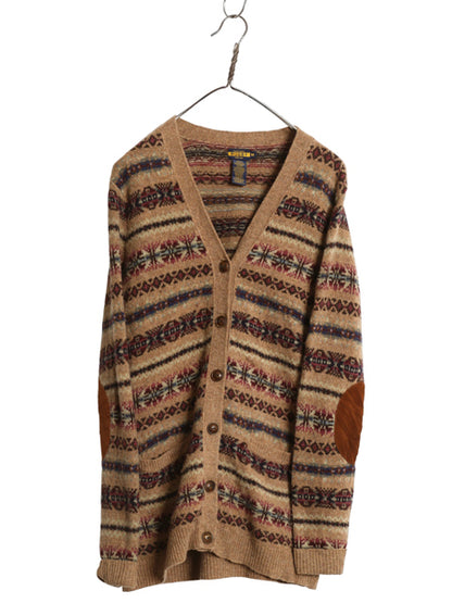 ラグビー ラルフローレン 総柄 ニット カーディガン レディース M / 古着 ポロ 前開き 羽織り ラム メリノ ウール セーター フェアアイル