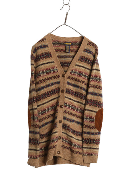 ラグビー ラルフローレン 総柄 ニット カーディガン レディース M / 古着 ポロ 前開き 羽織り ラム メリノ ウール セーター フェアアイル