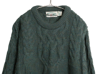 アイルランド製 aran crafts フィッシャーマン ウール ニット セーター メンズ M / 古着 アラン ケーブル ローゲージ 長袖ニット 無地 緑
