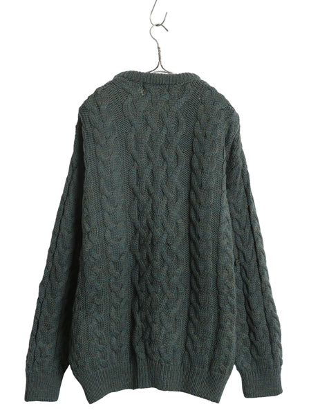 アイルランド製 aran crafts フィッシャーマン ウール ニット セーター メンズ M / 古着 アラン ケーブル ローゲージ 長袖ニット 無地 緑