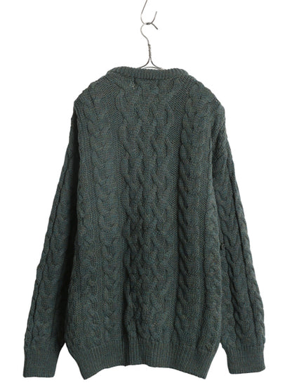 アイルランド製 aran crafts フィッシャーマン ウール ニット セーター メンズ M / 古着 アラン ケーブル ローゲージ 長袖ニット 無地 緑