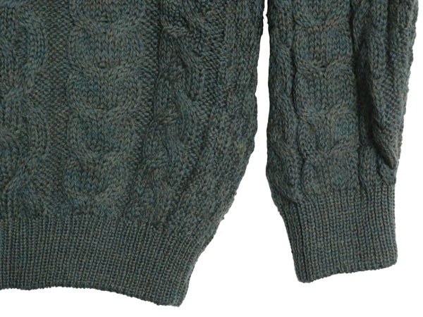 アイルランド製 aran crafts フィッシャーマン ウール ニット セーター メンズ M / 古着 アラン ケーブル ローゲージ 長袖ニット 無地 緑