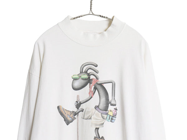 90s USA製 キャラクター イラスト プリント 長袖 Tシャツ メンズ XL 古着 オールド アート グラフィック スーベニア ロンT 大きいサイズ 白