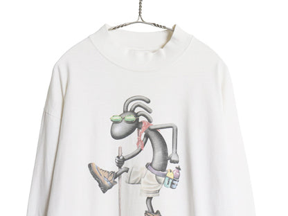 90s USA製 キャラクター イラスト プリント 長袖 Tシャツ メンズ XL 古着 オールド アート グラフィック スーベニア ロンT 大きいサイズ 白