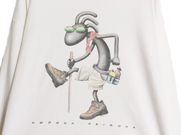 90s USA製 キャラクター イラスト プリント 長袖 Tシャツ メンズ XL 古着 オールド アート グラフィック スーベニア ロンT 大きいサイズ 白