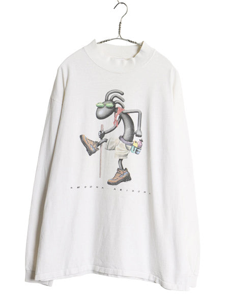 90s USA製 キャラクター イラスト プリント 長袖 Tシャツ メンズ XL 古着 オールド アート グラフィック スーベニア ロンT 大きいサイズ 白
