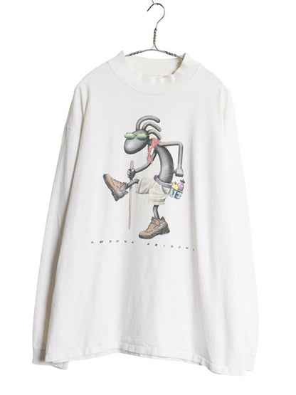 90s USA製 キャラクター イラスト プリント 長袖 Tシャツ メンズ XL 古着 オールド アート グラフィック スーベニア ロンT 大きいサイズ 白