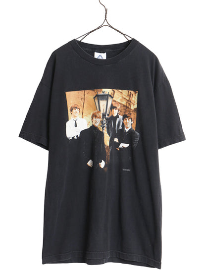 00s ★ ビートルズ イラスト プリント Tシャツ メンズ L / オールド オフィシャル バンド ロック ムービー グラフィック ヘビーウェイト 黒