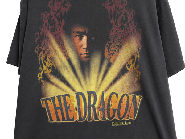 90s 00s ★ ブルースリー イラスト プリント Tシャツ メンズ XL 古着 オールド オフィシャル ムービー 映画 俳優 ドラゴン グラフィック 黒
