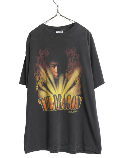 90s 00s ★ ブルースリー イラスト プリント Tシャツ メンズ XL 古着 オールド オフィシャル ムービー 映画 俳優 ドラゴン グラフィック 黒