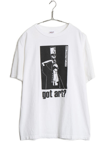 00s ★ got art 企業 パロディ イラスト プリント Tシャツ メンズ L / 古着 オールド アート グラフィック ヘビーウェイト モノトーン 白