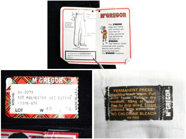 デッドストック 80s USA製 マクレガー 太畝 コーデュロイ パンツ メンズ 40 34 / 新品 ヴィンテージ ストレート トラウザー 大きいサイズ