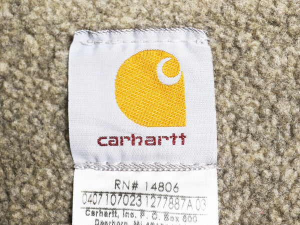 US企画 カーハート ダック ベスト メンズ L程 古着 裏 ボア パイル フリース 重ね着 フルジップ ワーク 廃盤 ワンポイント 大きいサイズ 黒