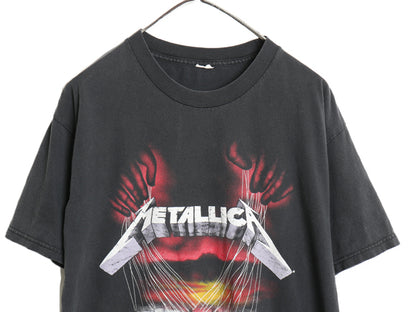 メタリカ プリント Tシャツ メンズ L 程 古着 バンド ロック メタル グラフィック アート イラスト 半袖Tシャツ プリントTシャツ ブラック