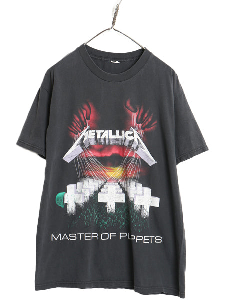メタリカ プリント Tシャツ メンズ L 程 古着 バンド ロック メタル グラフィック アート イラスト 半袖Tシャツ プリントTシャツ ブラック