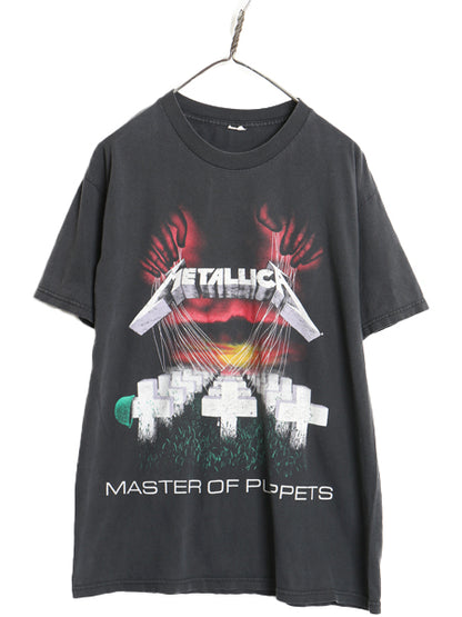 メタリカ プリント Tシャツ メンズ L 程 古着 バンド ロック メタル グラフィック アート イラスト 半袖Tシャツ プリントTシャツ ブラック