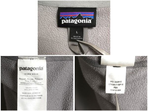 パタゴニア マイクロD フリース ジャケット メンズ L / 古着 19年製 アウトドア フルジップ ブルゾン ハイネック ワンポイント 企業 グレー