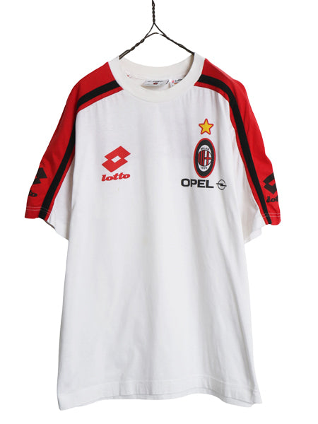 90s ☆ Lotto ACミラン プリント Tシャツ メンズ M / 古着 オールド オフィシャル 当時物 サッカー イタリア セリエA フットボール OPEL 白