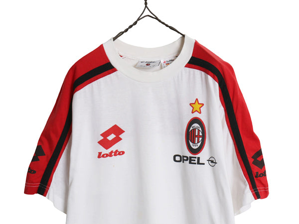 90s ☆ Lotto ACミラン プリント Tシャツ メンズ M / 古着 オールド オフィシャル 当時物 サッカー イタリア セリエA フットボール OPEL 白
