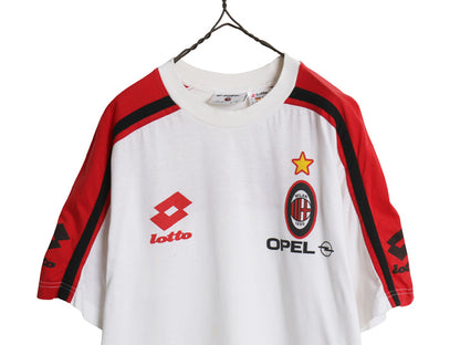 90s ☆ Lotto ACミラン プリント Tシャツ メンズ M / 古着 オールド オフィシャル 当時物 サッカー イタリア セリエA フットボール OPEL 白