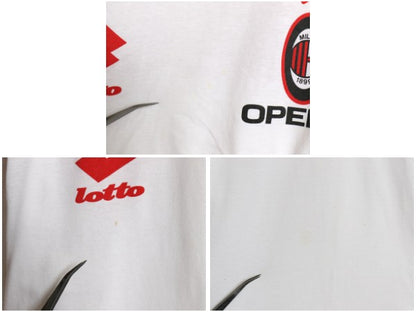 90s ☆ Lotto ACミラン プリント Tシャツ メンズ M / 古着 オールド オフィシャル 当時物 サッカー イタリア セリエA フットボール OPEL 白