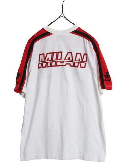 90s ☆ Lotto ACミラン プリント Tシャツ メンズ M / 古着 オールド オフィシャル 当時物 サッカー イタリア セリエA フットボール OPEL 白