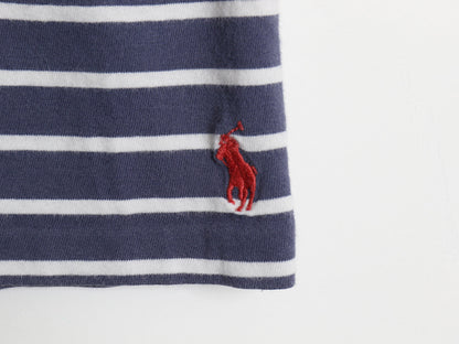 ポロ ラルフローレン Vネック ボーダー 半袖 Tシャツ メンズ S / 古着 コットン カットソー シングルステッチ ツートン ネイビー ホワイト