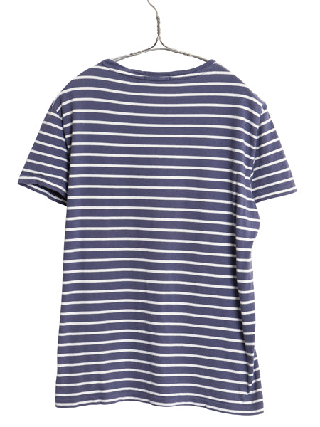 ポロ ラルフローレン Vネック ボーダー 半袖 Tシャツ メンズ S / 古着 コットン カットソー シングルステッチ ツートン ネイビー ホワイト