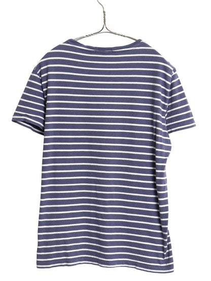 ポロ ラルフローレン Vネック ボーダー 半袖 Tシャツ メンズ S / 古着 コットン カットソー シングルステッチ ツートン ネイビー ホワイト