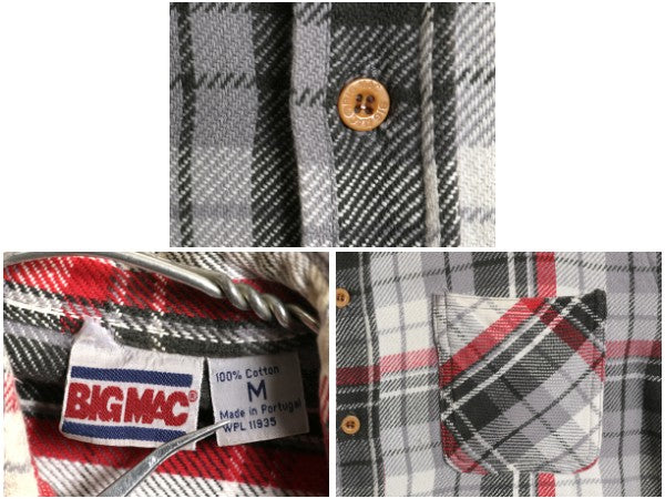 80s ★ ビッグマック チェック ヘビー フランネル シャツ メンズ M / ヴィンテージ JCペニー コットン ネルシャツ 長袖シャツ 黒 白 灰 赤