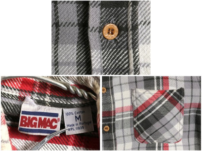 80s ★ ビッグマック チェック ヘビー フランネル シャツ メンズ M / ヴィンテージ JCペニー コットン ネルシャツ 長袖シャツ 黒 白 灰 赤