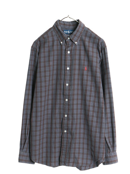 00s ラルフローレン チェック 長袖 ボタンダウン シャツ メンズ L オールド ポロ CLASSIC FIT コットン ワンポイント ポニー マルチカラー 