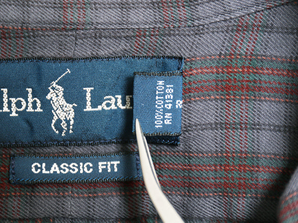 00s ラルフローレン チェック 長袖 ボタンダウン シャツ メンズ L オールド ポロ CLASSIC FIT コットン ワンポイント ポニー マルチカラー 