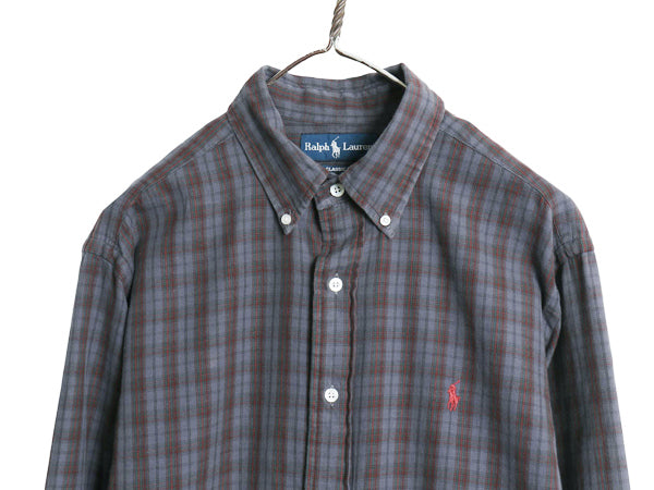 00s ラルフローレン チェック 長袖 ボタンダウン シャツ メンズ L オールド ポロ CLASSIC FIT コットン ワンポイント ポニー マルチカラー 