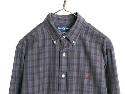 00s ラルフローレン チェック 長袖 ボタンダウン シャツ メンズ L オールド ポロ CLASSIC FIT コットン ワンポイント ポニー マルチカラー 
