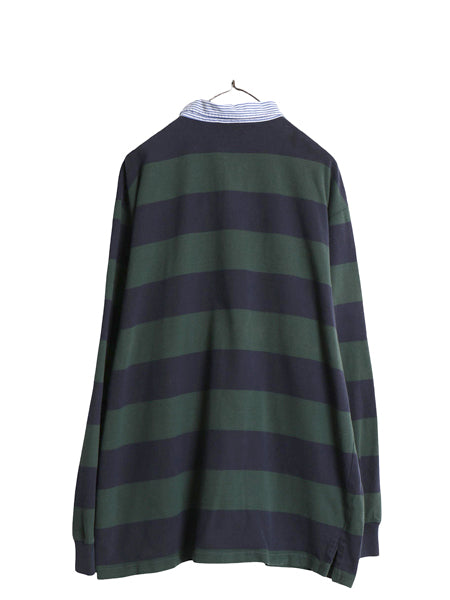 90s ポロ ラルフローレン ボーダー 長袖 ラガーシャツ メンズ XL / 古着 オールド ラグビー ポロシャツ ワンポイント ポニー  大きいサイズ